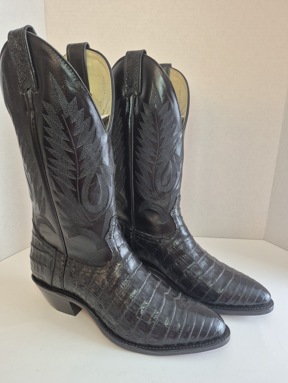 Boulet Canada Men's Black Caiman Leather Cowboy Boots 7.5